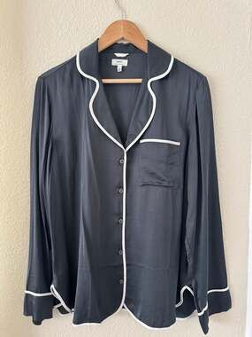 Aerie Satin Off-Duty Piping Pajama Shirt and Pant Set